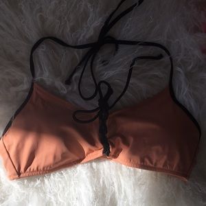 Peach and black tie bikini top